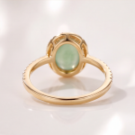 Oval Jade Halo Ring with Pave Band in Yellow Gold Tone - Image 9