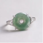 Jade Donut Ring with Tapered Pave Shoulders in Rhodium-Plated Sterling Silver - Image 6