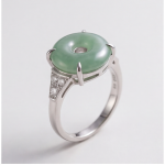 Jade Donut Ring with Tapered Pave Shoulders in Rhodium-Plated Sterling Silver