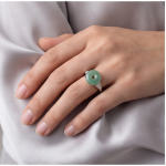 Jade Donut Ring with Tapered Pave Shoulders in Rhodium-Plated Sterling Silver - Image 8