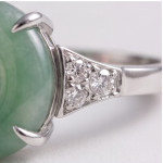 Jade Donut Ring with Tapered Pave Shoulders in Rhodium-Plated Sterling Silver - Image 10