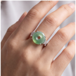 Jade Donut Ring with Tapered Pave Shoulders in Rhodium-Plated Sterling Silver - Image 2