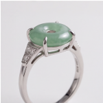 Jade Donut Ring with Tapered Pave Shoulders in Rhodium-Plated Sterling Silver - Image 3