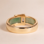 Green Jade Inlay Band Ring with Baguette Cubic Zirconia in Gold Tone - Image 7