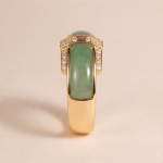 Green Jade Inlay Band Ring with Baguette Cubic Zirconia in Gold Tone - Image 4