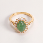 Oval Green Jade Cabochon Halo Ring in Gold Tone - 图片 3