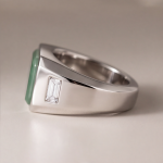 Men's Square Green Jade Signet Ring with Baguette Cubic Zirconia in Sterling Silver - Image 6