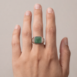 Men's Square Green Jade Signet Ring with Baguette Cubic Zirconia in Sterling Silver - Image 5