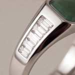 Men's Square Green Jade Signet Ring with Baguette Cubic Zirconia in Sterling Silver - Image 10