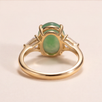 Oval Green Jade Three-Stone Ring with Trillion Cubic Zirconia in Gold Tone - Image 7