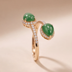 Open Bypass Ring with Pear-Cut Green Jade Cabochons in Rose Gold Tone - Image 3