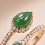 Open Bypass Ring with Pear-Cut Green Jade Cabochons in Rose Gold Tone - Image 4