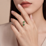 Open Bypass Ring with Pear-Cut Green Jade Cabochons in Rose Gold Tone - Image 5