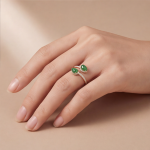 Open Bypass Ring with Pear-Cut Green Jade Cabochons in Rose Gold Tone - Image 2