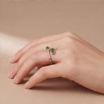 Open Bypass Ring with Pear-Cut Green Jade Cabochons in Rose Gold Tone - Image 8