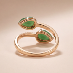 Open Bypass Ring with Pear-Cut Green Jade Cabochons in Rose Gold Tone - Image 6