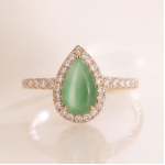 Pear-Shaped Green Jade Halo Ring in Rose Gold Tone - 图片 3