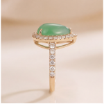 Pear-Shaped Green Jade Halo Ring in Rose Gold Tone - 图片 4