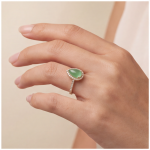 Pear-Shaped Green Jade Halo Ring in Rose Gold Tone - 图片 5