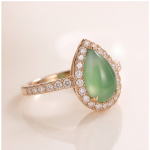 Pear-Shaped Green Jade Halo Ring in Rose Gold Tone