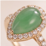 Pear-Shaped Green Jade Halo Ring in Rose Gold Tone - 图片 6