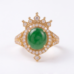 Round Green Jade Halo Pendant Necklace in Gold Tone - 图片 4