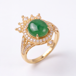 Round Green Jade Halo Pendant Necklace in Gold Tone