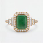 Green Jade Crown Ring with Cubic Zirconia in Gold Tone - Image 6