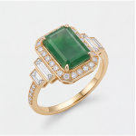 Green Jade Crown Ring with Cubic Zirconia in Gold Tone