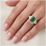 Green Jade Crown Ring with Cubic Zirconia in Gold Tone - Image 5