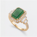 Green Jade Crown Ring with Cubic Zirconia in Gold Tone - Image 3