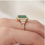 Green Jade Crown Ring with Cubic Zirconia in Gold Tone - Image 8