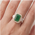 Green Jade Crown Ring with Cubic Zirconia in Gold Tone - Image 2