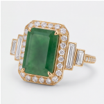 Green Jade Crown Ring with Cubic Zirconia in Gold Tone - Image 4