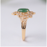 Oval Green Jade Ring with Marquise Cubic Zirconia Leaf Frame in Gold Tone - Image 4