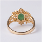 Oval Green Jade Ring with Marquise Cubic Zirconia Leaf Frame in Gold Tone - Image 6