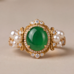 Green Jade and Freshwater Pearl Cocktail Ring in Gold Tone - 图片 7
