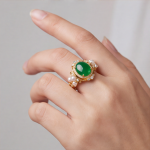 Green Jade and Freshwater Pearl Cocktail Ring in Gold Tone - 图片 8