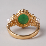 Green Jade and Freshwater Pearl Cocktail Ring in Gold Tone - 图片 4