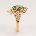 Green Jade Vine Ring with Cubic Zirconia Leaves in Gold Tone - Image 6