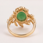 Green Jade Vine Ring with Cubic Zirconia Leaves in Gold Tone - Image 4