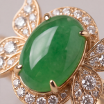 Oval Green Jade Ring with Cubic Zirconia Petal Wings in Rose Gold Tone - Image 4