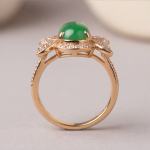 Oval Green Jade Ring with Cubic Zirconia Petal Wings in Rose Gold Tone - Image 6
