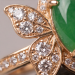 Oval Green Jade Ring with Cubic Zirconia Petal Wings in Rose Gold Tone - Image 9
