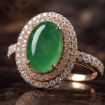 Oval Green Jade Double Halo Ring in Gold Tone - 图片 9