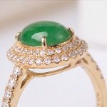 Oval Green Jade Double Halo Ring in Gold Tone - 图片 4