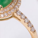 Oval Green Jade Double Halo Ring in Gold Tone - 图片 7