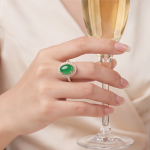 Oval Green Jade Double Halo Ring in Gold Tone - 图片 5