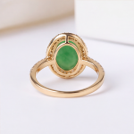 Oval Green Jade Double Halo Ring in Gold Tone - 图片 6