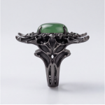 Gothic Bat Wing Ring with Green Agate Cabochon in Blackened Silver - Image 4